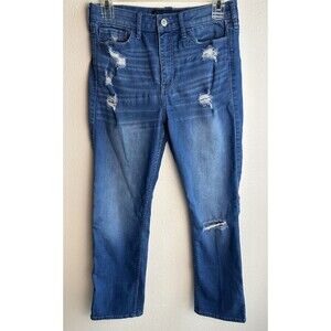 Hollister Cropped Skinny High Rise Jeans Junior's Size 7 W28 Distressed Med Wash